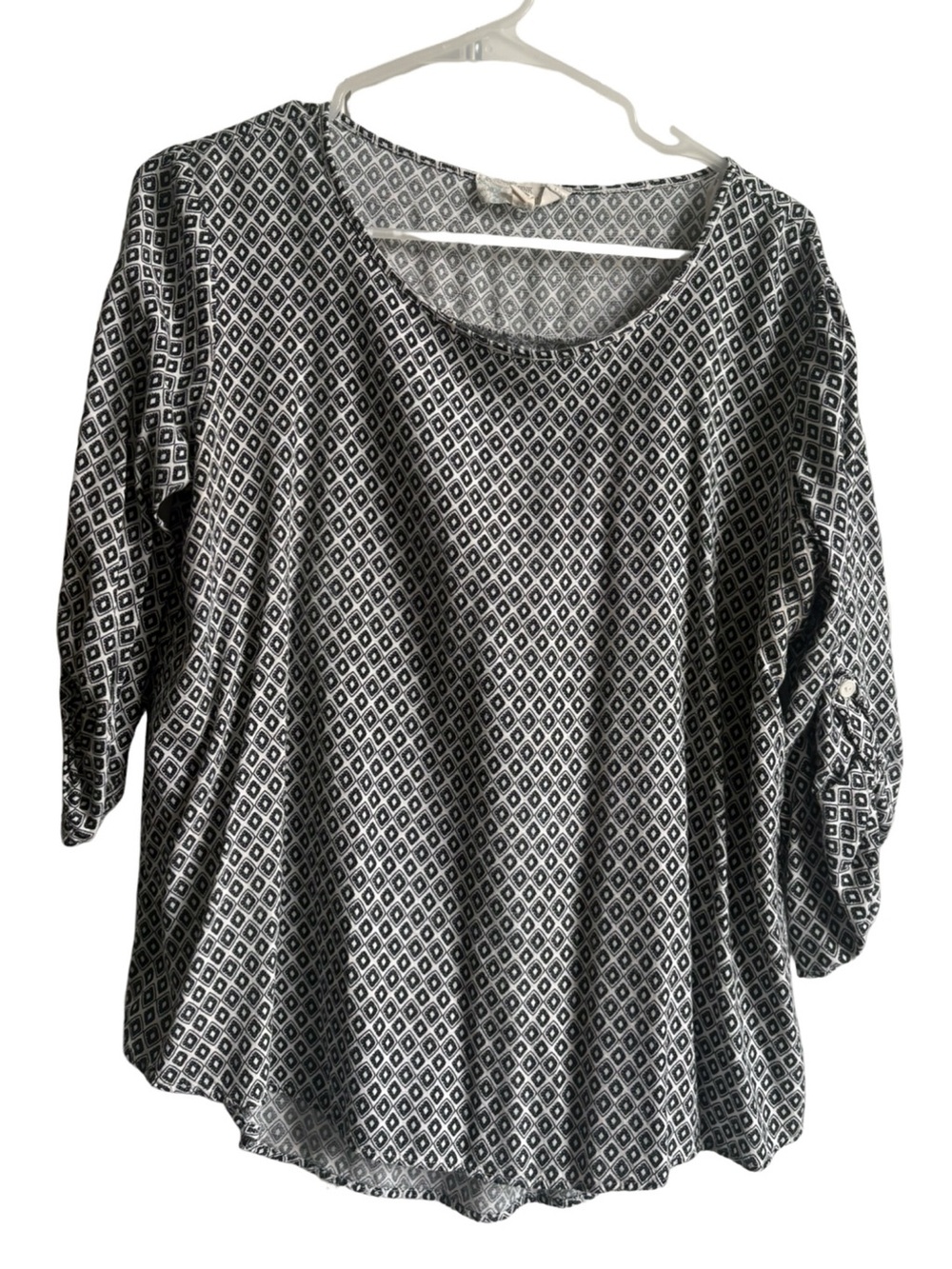 Pink Republic Black White Geometric Blouse 3/4 Sleeve Lightweight